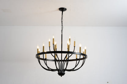 15-Light industrial iron candle chandelier by HouseOfZazla, black iron frame with brass candle holders on Tampa Home & Garden Store