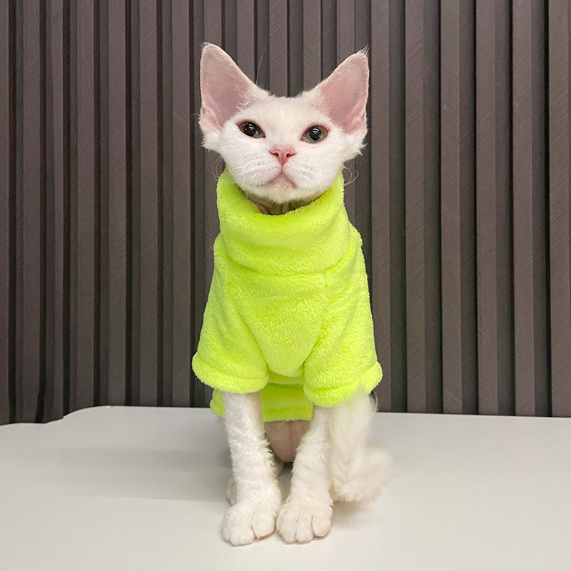 Fashion Personality Ren Fa Cai hairless cat clothes neon lime fleece cat hoodie Pet Zen on Tampa Home & Garden Store