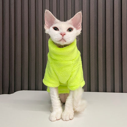 Fashion Personality Ren Fa Cai hairless cat clothes neon lime fleece cat hoodie Pet Zen on Tampa Home & Garden Store