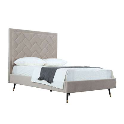 Crosby bed with upholstered quilted headboard and slats, beige fabric, HouseOfZazla on Tampa Home & Garden Store