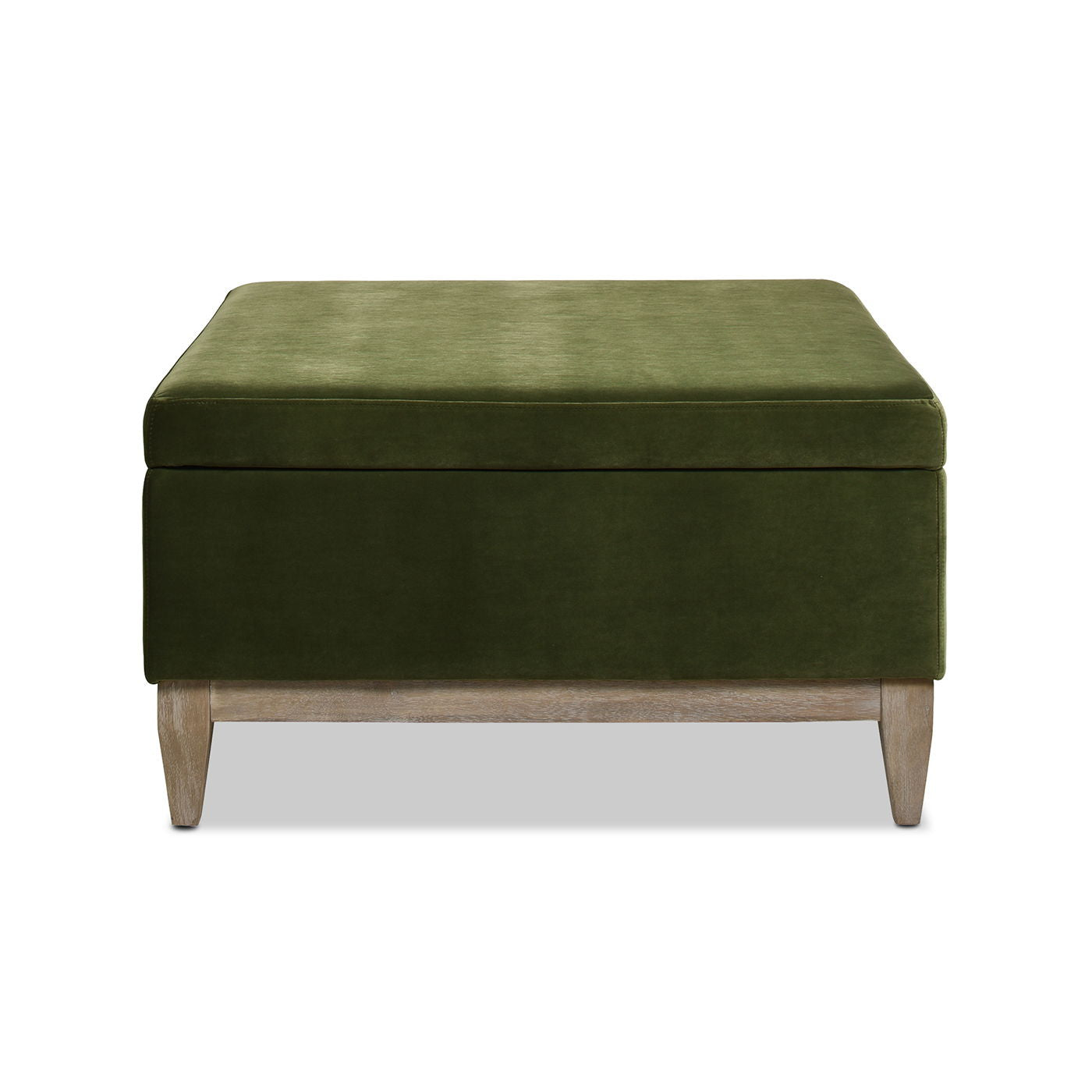 Knox Square Storage Cocktail Ottoman olive green fabric with wood legs on Tampa Home & Garden Store