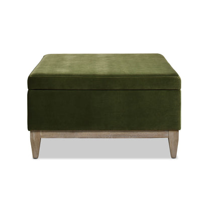 Knox Square Storage Cocktail Ottoman olive green fabric with wood legs on Tampa Home & Garden Store