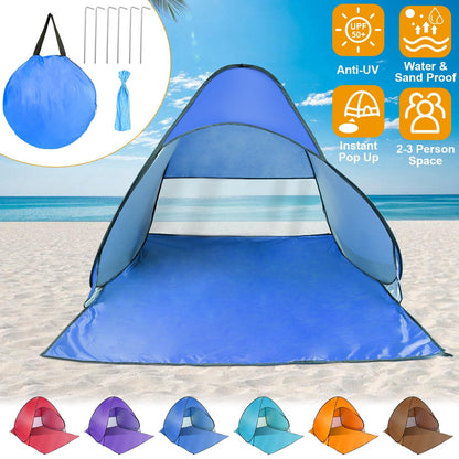 Blue GemGear pop-up beach tent with mesh window and storage bag for 2-3 people, instant setup on Tampa Home & Garden Store