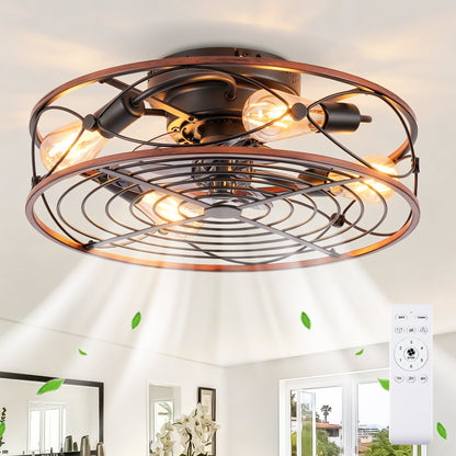 20'' cage ceiling fan by HouseOfZazla with lights and remote control, copper metal rings on Tampa Home & Garden Store