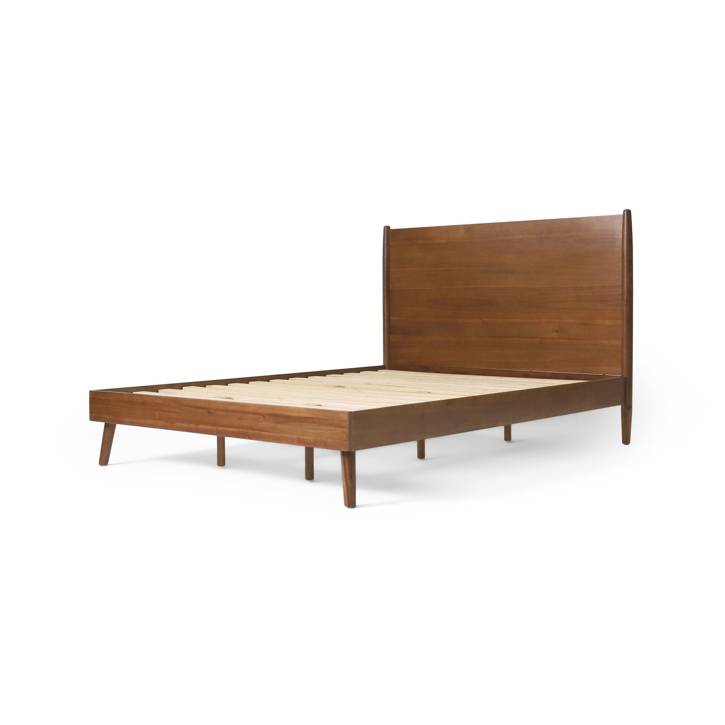 Cohron solid wood platform bed queen frame with warm brown finish and slatted base on Tampa Home & Garden Store