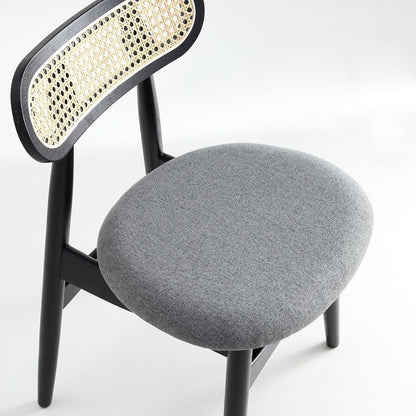 Dining chair set with cane backrest, black frame, and gray upholstered seat on Tampa Home & Garden Store