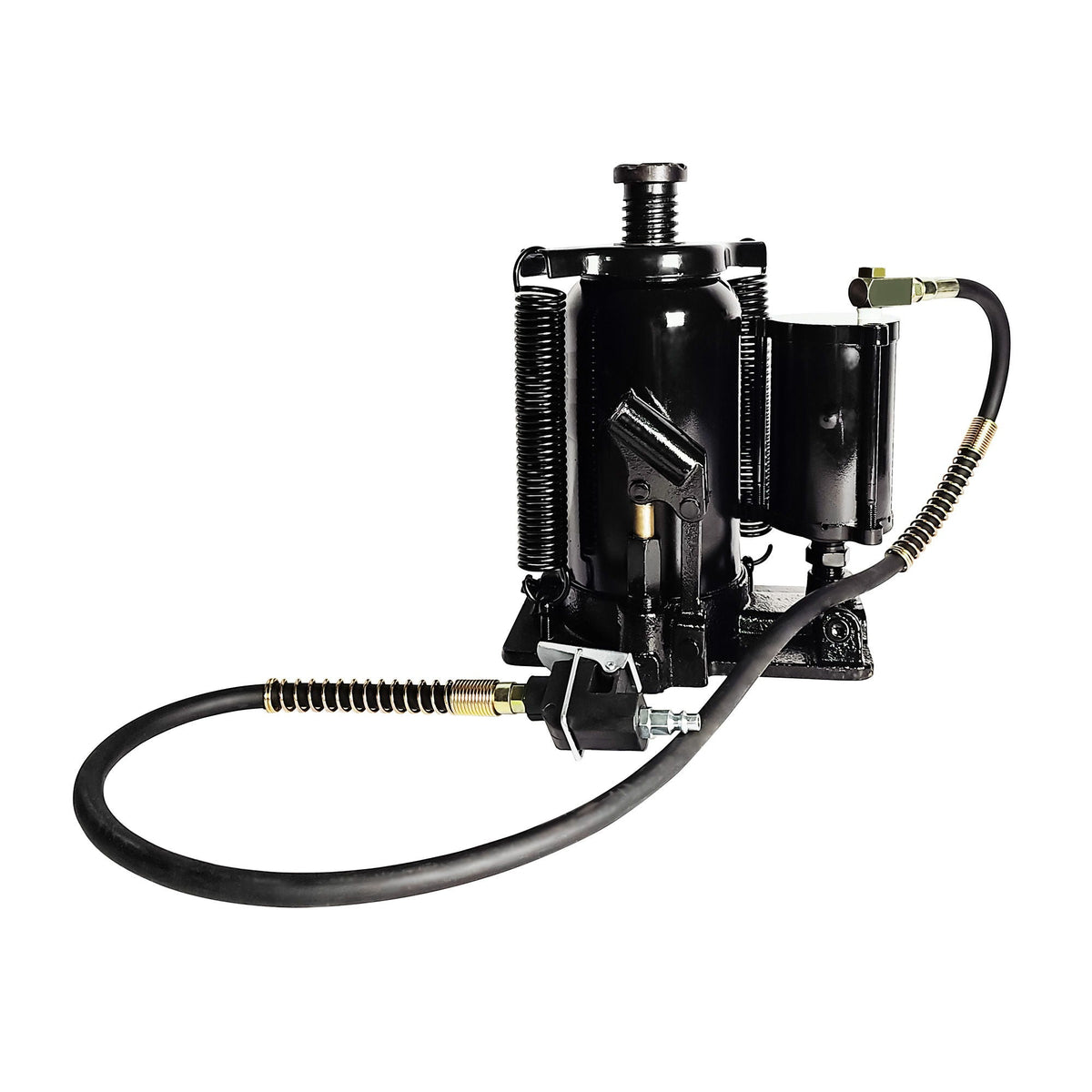 Air hydraulic bottle jack 20 ton, black with hose and brass fittings on Tampa Home & Garden Store