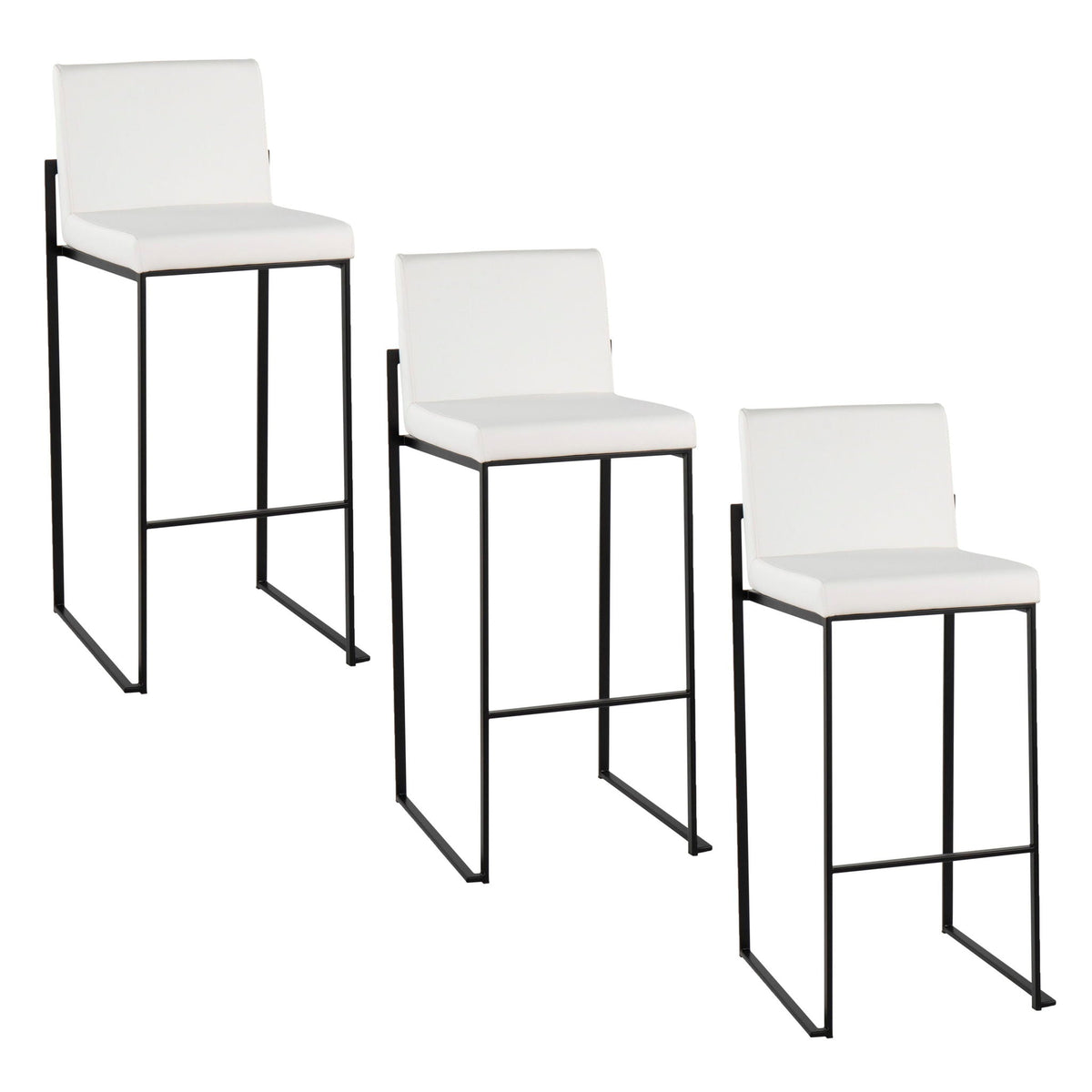 High-back barstool set in white upholstery with black metal frames; 3-piece by HouseOfZazla on Tampa Home & Garden Store