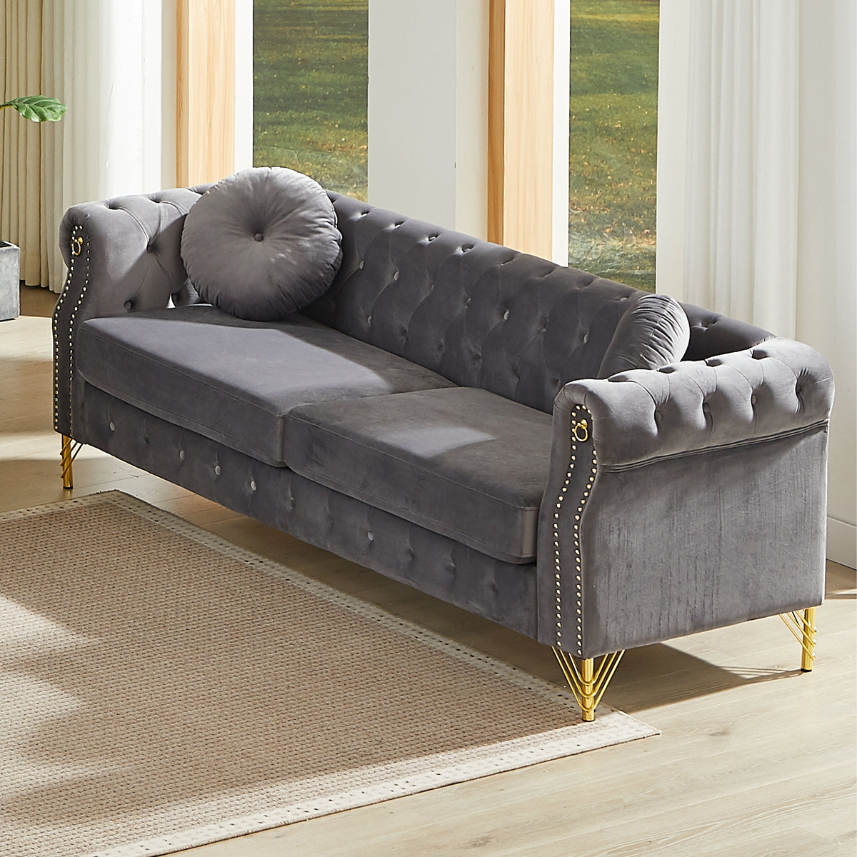 Plush and 82 Inch Velvet Chesterfield Sofa