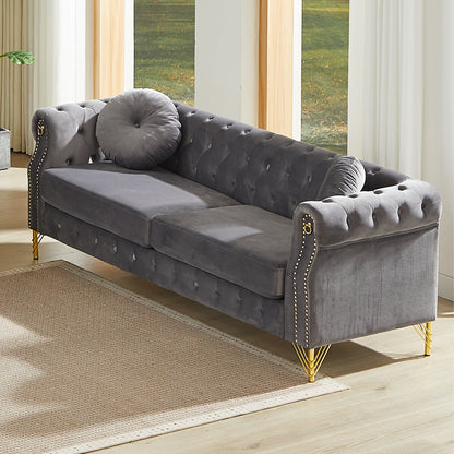 Plush and 82 Inch Velvet Chesterfield Sofa