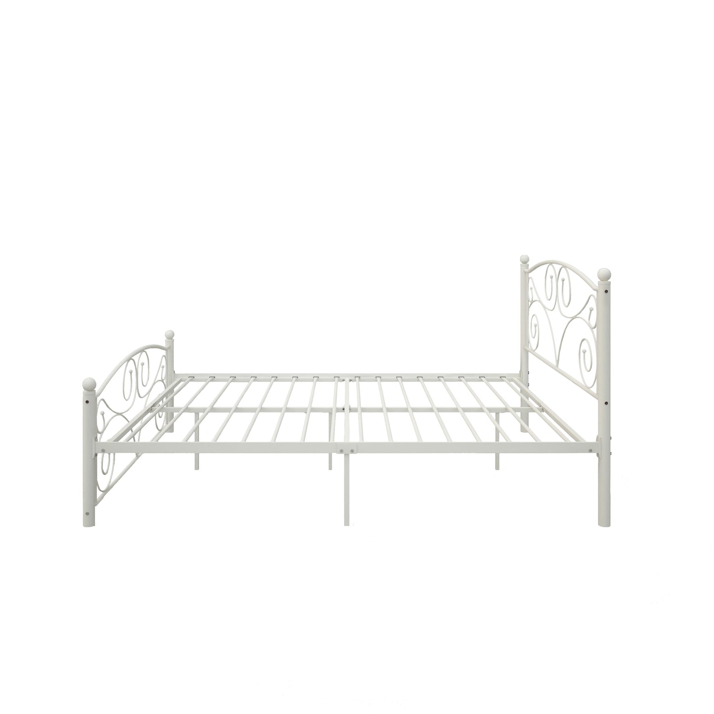 Queen size metal bed frame with ornate headboard and footboard in white, HouseOfZazla on Tampa Home & Garden Store