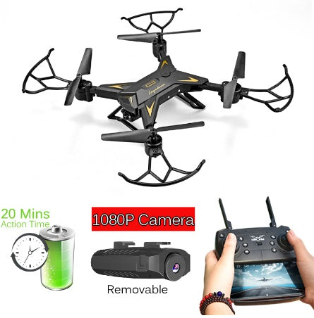 T-Rex RC drone with 1080P camera, foldable black quadcopter with prop guards remote control on Tampa Home & Garden Store