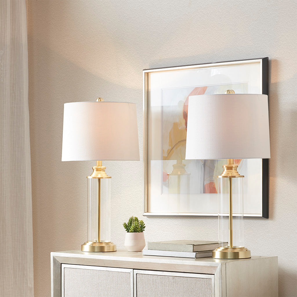 Clarity Glass Cylinder Table Lamp set of 2 with cylinders and brass bases HouseOfZazla on Tampa Home & Garden Store