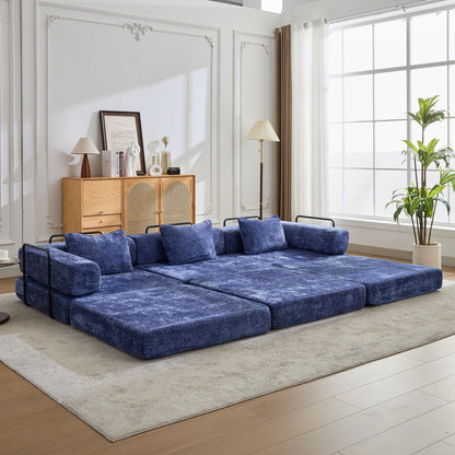Blue velvet boneless modular futon sofa bed by HouseOfZazla convertible floor sofa for living room on Tampa Home & Garden Store