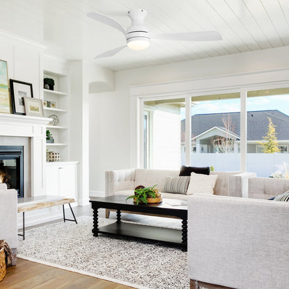 52in white low-profile ceiling fan with dimmable LED light 3 blades modern living room on Tampa Home & Garden Store
