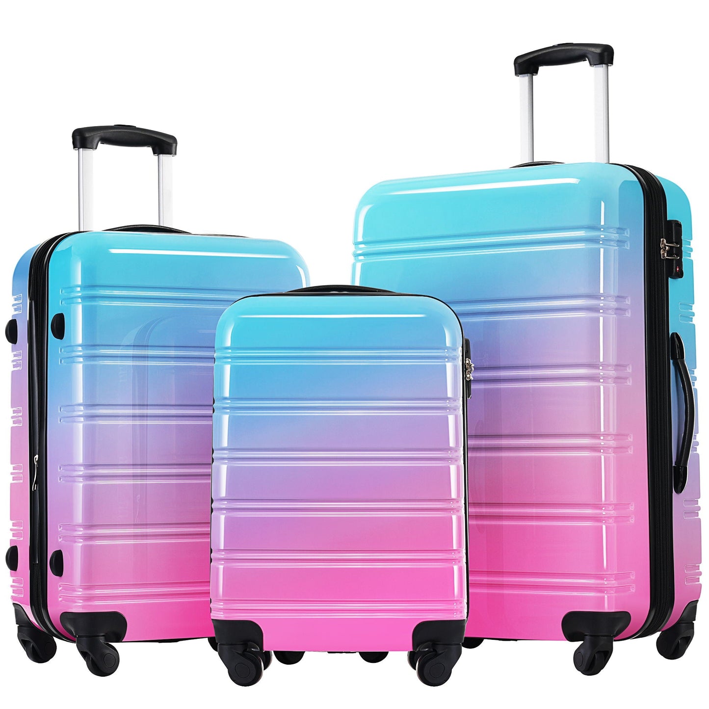 Hardside luggage set 3-piece gradient blue-to-pink with spinner wheels and TSA lock on Tampa Home & Garden Store