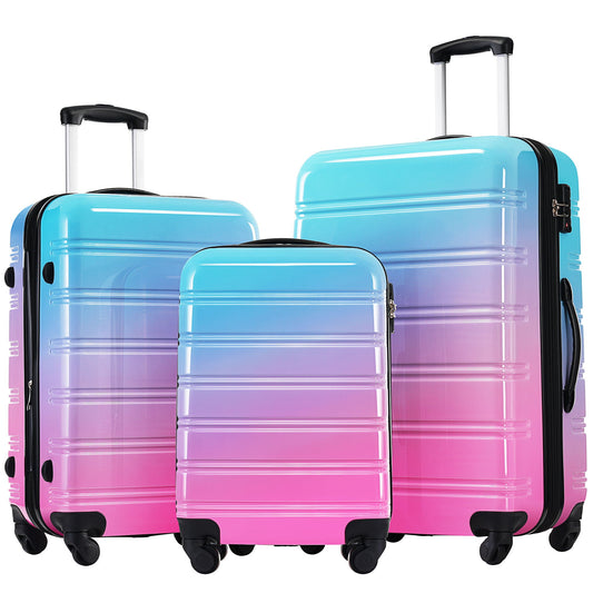 Hardside luggage set 3-piece gradient blue-to-pink with spinner wheels and TSA lock on Tampa Home & Garden Store