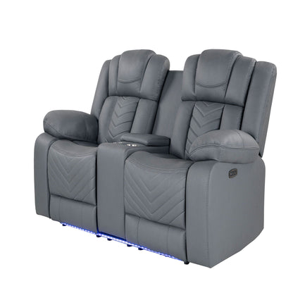 Power reclining loveseat with blue LED lighting, gray upholstery, 2-seat chaise longue by HouseOfZazla on Tampa Home & Garden Store