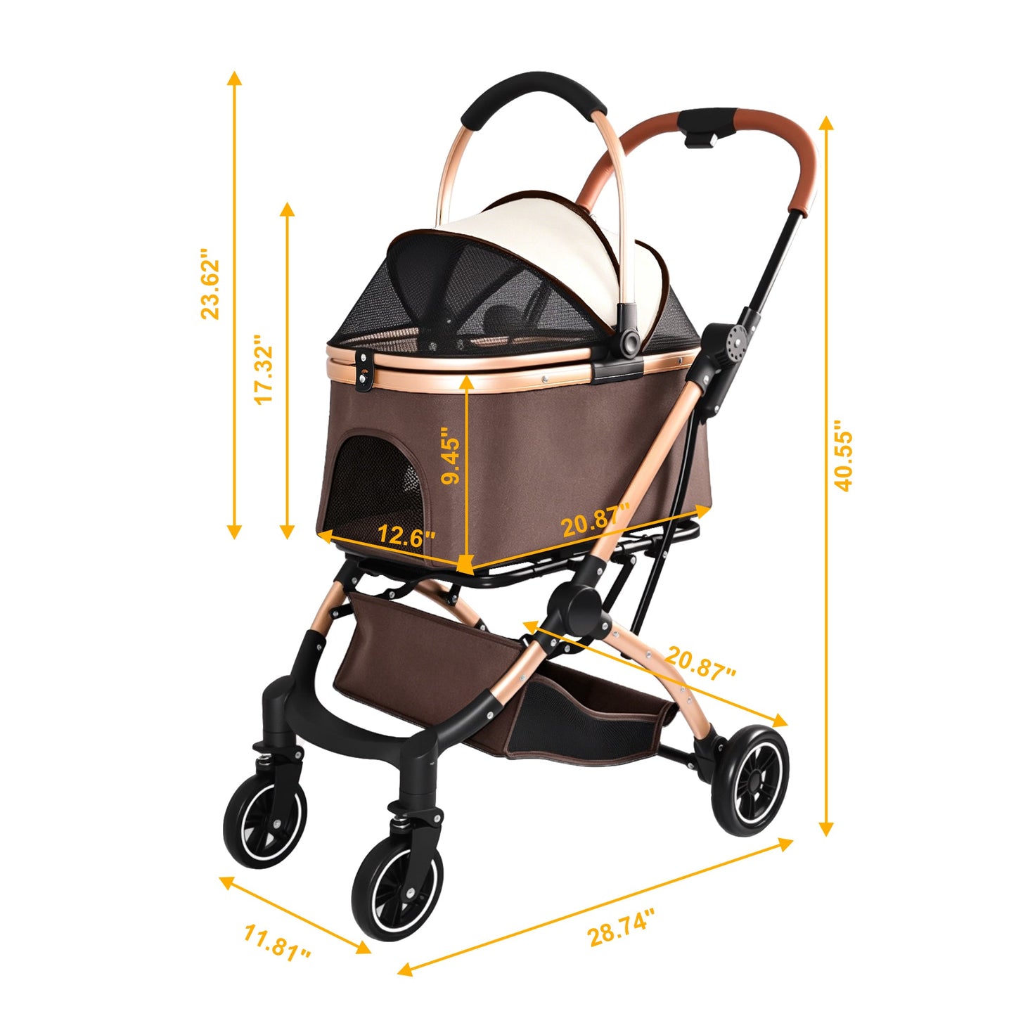 HouseOfZazla Pet Stroller for Dogs & Cats, 2-in-1 detachable foldable with canopy brown on Tampa Home & Garden Store