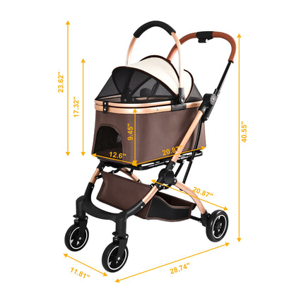 HouseOfZazla Pet Stroller for Dogs & Cats, 2-in-1 detachable foldable with canopy brown on Tampa Home & Garden Store