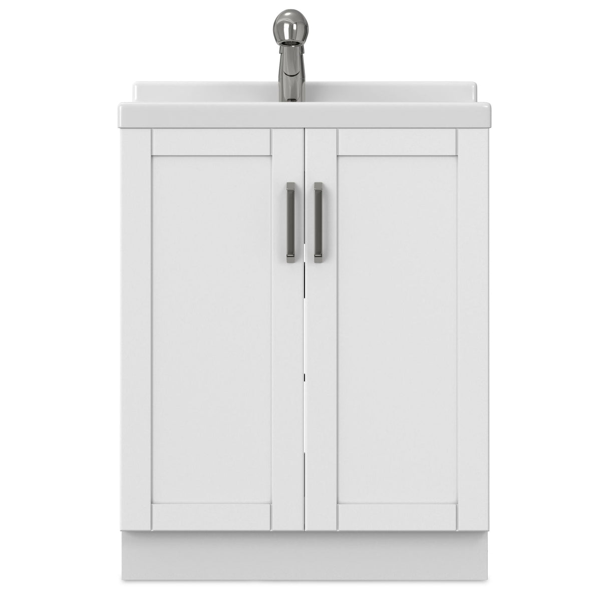 White laundry vanity with two-door cabinet and chrome faucet on Tampa Home & Garden Store