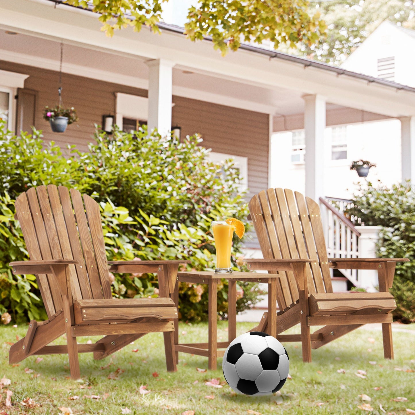 Set of Two Wooden Folding Adirondack Chairs