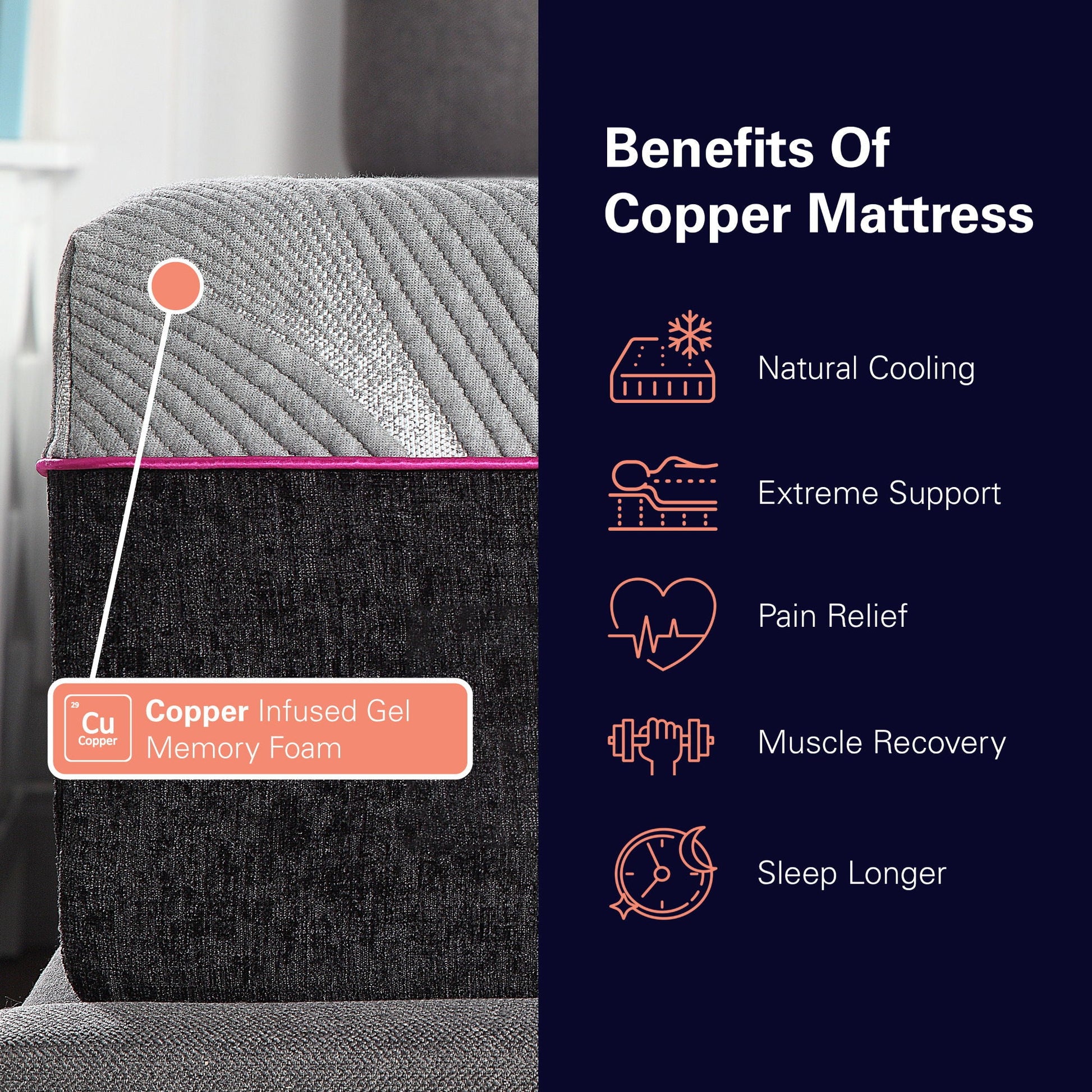 Latex foam mattress 11in Renew Cooling Fast Responding with grey textured cover and pink edge on Tampa Home & Garden Store