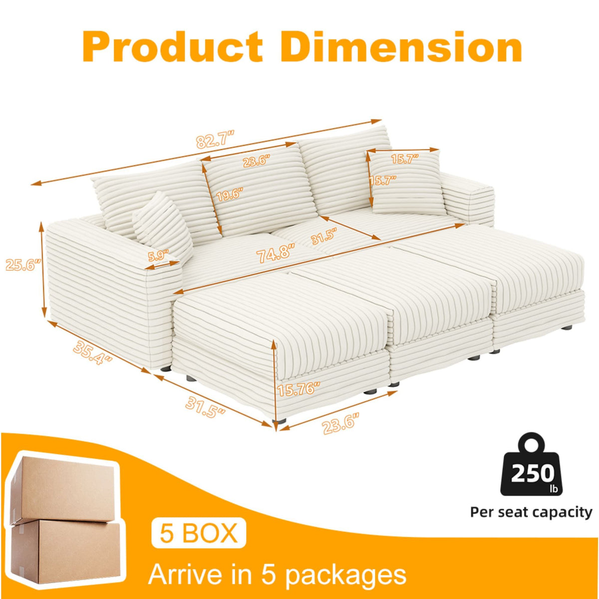 Deep Seat Sofa Bed With Ottoman and Soft Pillows