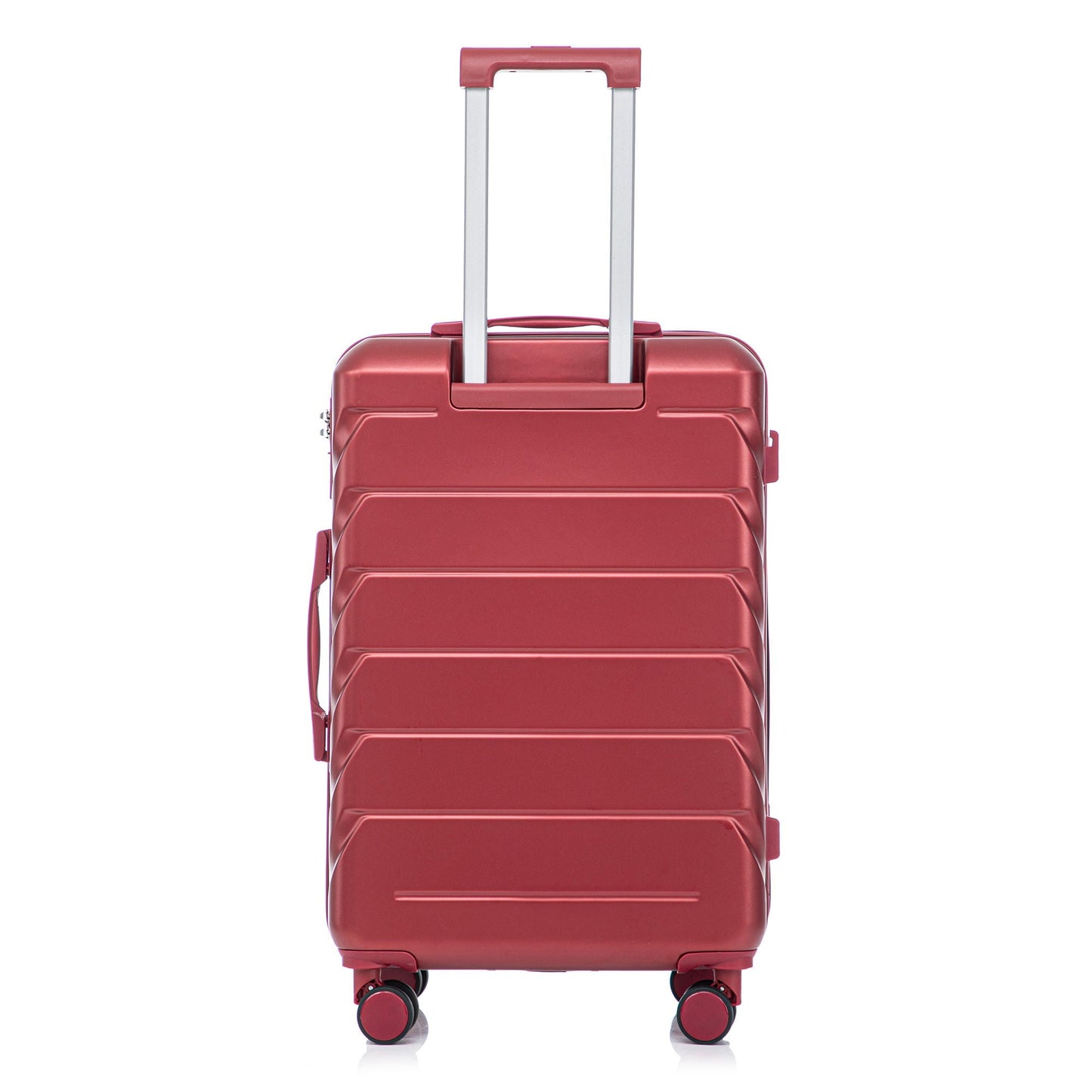 HouseOfZazla red spinner luggage with extendable silver handle and four wheels on Tampa Home & Garden Store