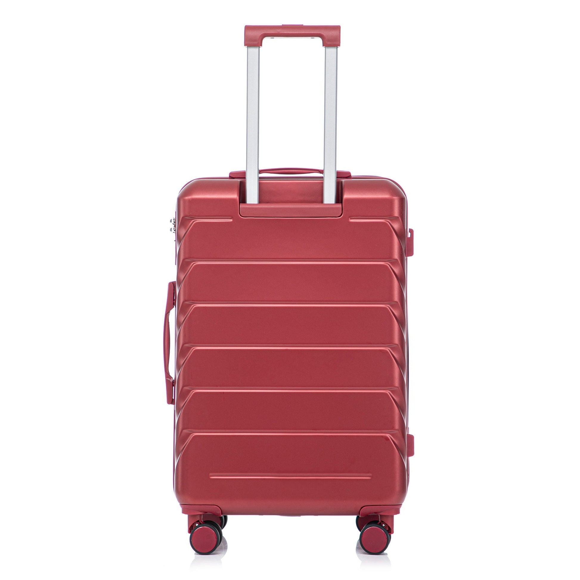 HouseOfZazla red spinner luggage with extendable silver handle and four wheels on Tampa Home & Garden Store