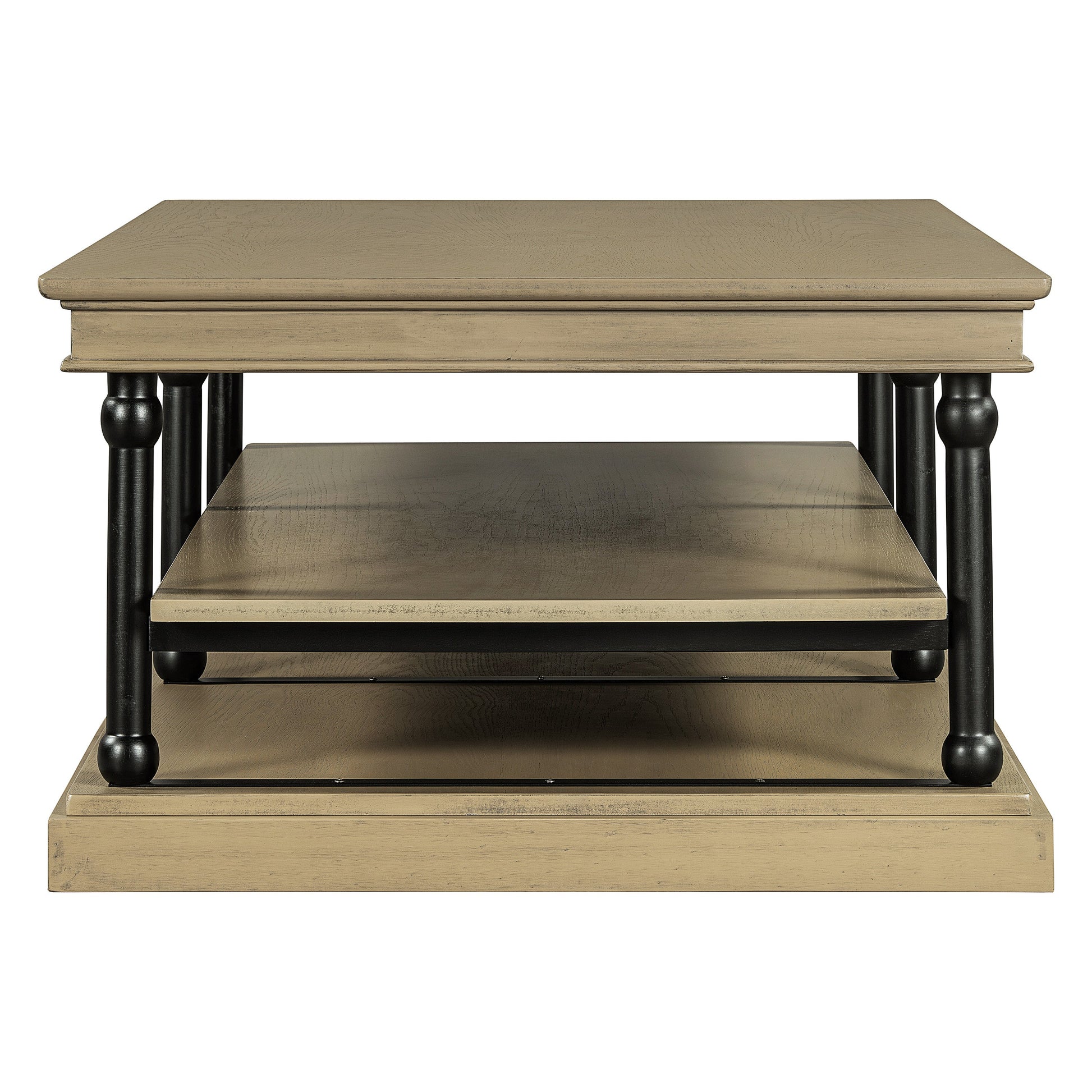 55.1' Wood Coffee Table with Black Legs and Open Storage Shelves HouseOfZazla on Tampa Home & Garden Store