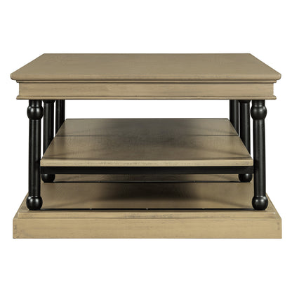 55.1' Wood Coffee Table with Black Legs and Open Storage Shelves HouseOfZazla on Tampa Home & Garden Store