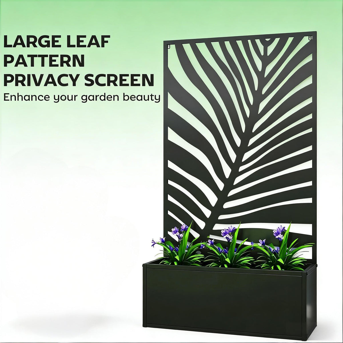 Raised metal planter bed with privacy panel in black, freestanding or wall mounted on Tampa Home & Garden Store