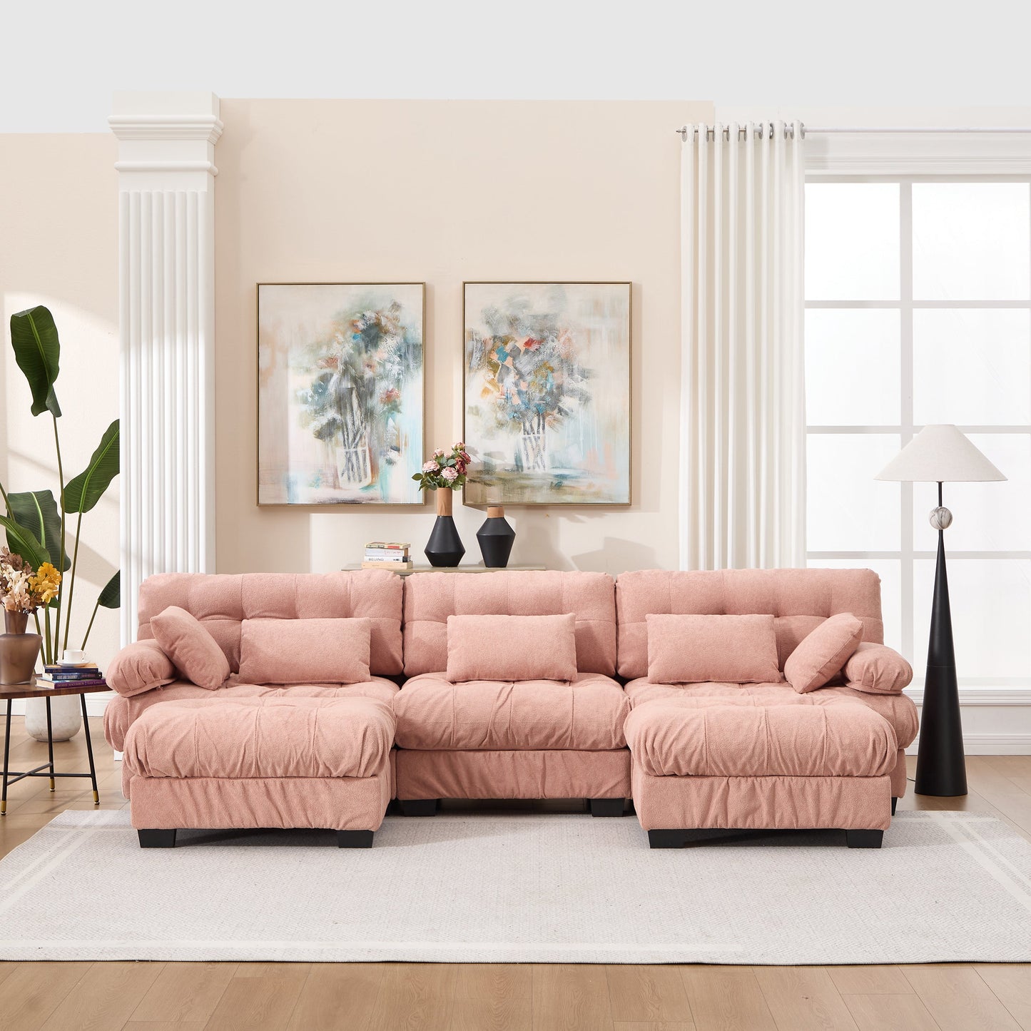 U Shaped Couch Modular Sectional Sofa by HouseOfZazla in soft pink upholstery on Tampa Home & Garden Store
