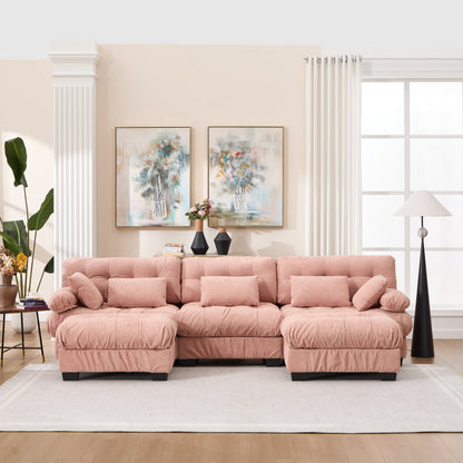 U Shaped Couch Modular Sectional Sofa by HouseOfZazla in soft pink upholstery on Tampa Home & Garden Store