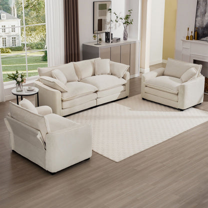 Elegant oversized 3-piece sectional sofa set by HouseOfZazla with deep seats in beige stripes on Tampa Home & Garden Store