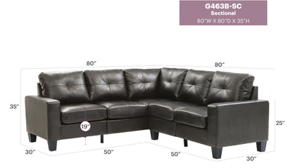 Newbury Sectional Sofa with Pocket Coil Cushions in black leather, L-shaped, by HouseOfZazla on Tampa Home & Garden Store