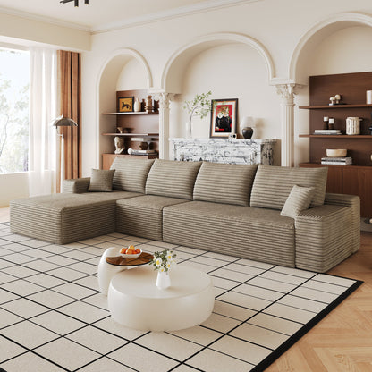 135in Cloud Sectional Couch with L-Shape Chaise in beige ribbed fabric on Tampa Home & Garden Store