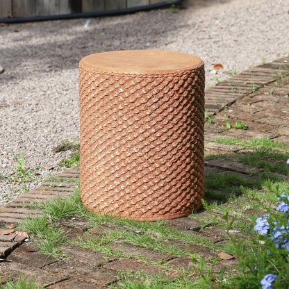 Evie outdoor round MGO side table brown with woven wicker texture on Tampa Home & Garden Store
