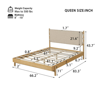 Queen Size Rubber Wood Bed Frame and Headboard