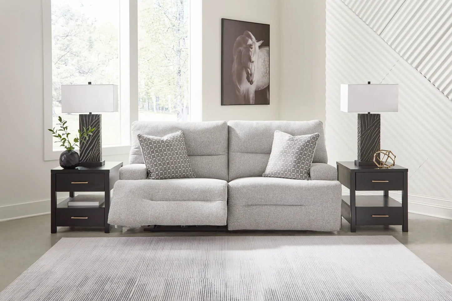 Acklen Place reclining sectional gray fabric by Unique Piece Furniture in a modern living space on Tampa Home & Garden Store