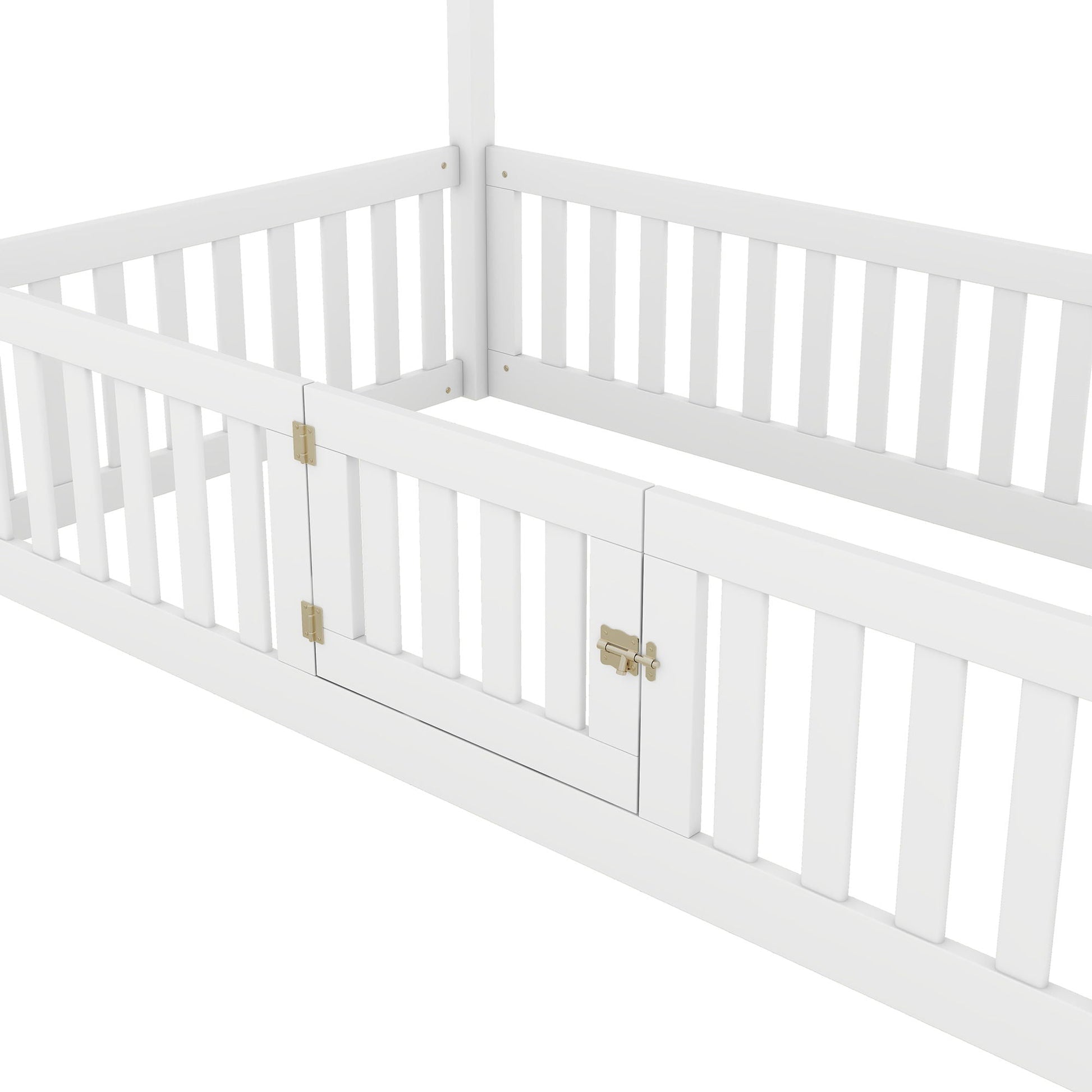 Wood House Bed with Fence and Door, white finish platform bed frame by HouseOfZazla on Tampa Home & Garden Store