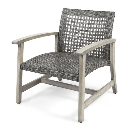 Outdoor Club Chair in Gray with Rattan and Acacia