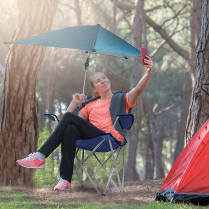 GemGear foldable camp chair with detachable umbrella armrest, blue canopy, and cup holder on Tampa Home & Garden Store