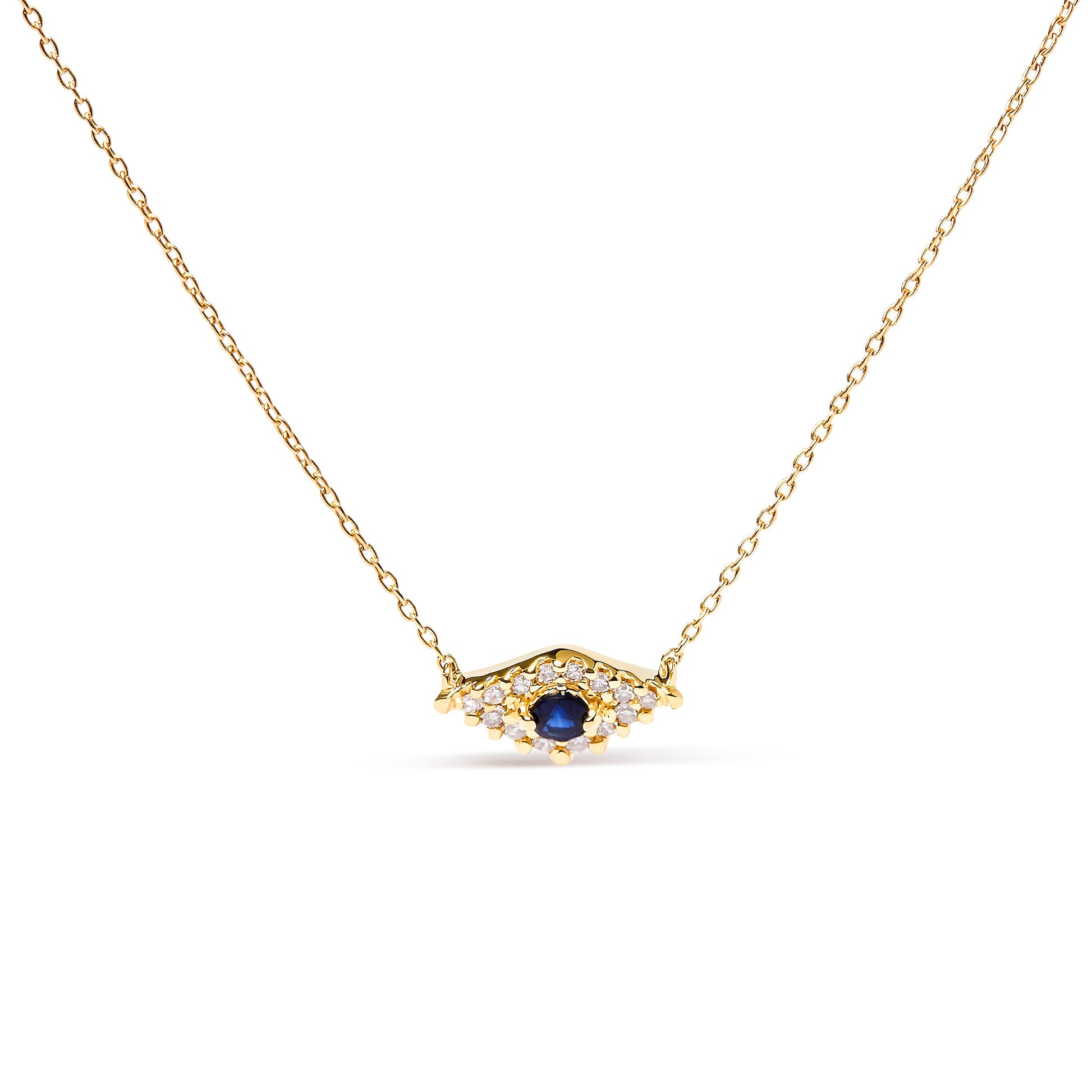 10K yellow gold evil eye pendant necklace with sapphire and diamonds, 18in chain on Tampa Home & Garden Store