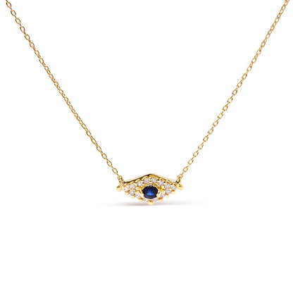 10K yellow gold evil eye pendant necklace with sapphire and diamonds, 18in chain on Tampa Home & Garden Store