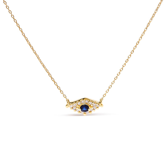 10K yellow gold evil eye pendant necklace with sapphire and diamonds, 18in chain on Tampa Home & Garden Store