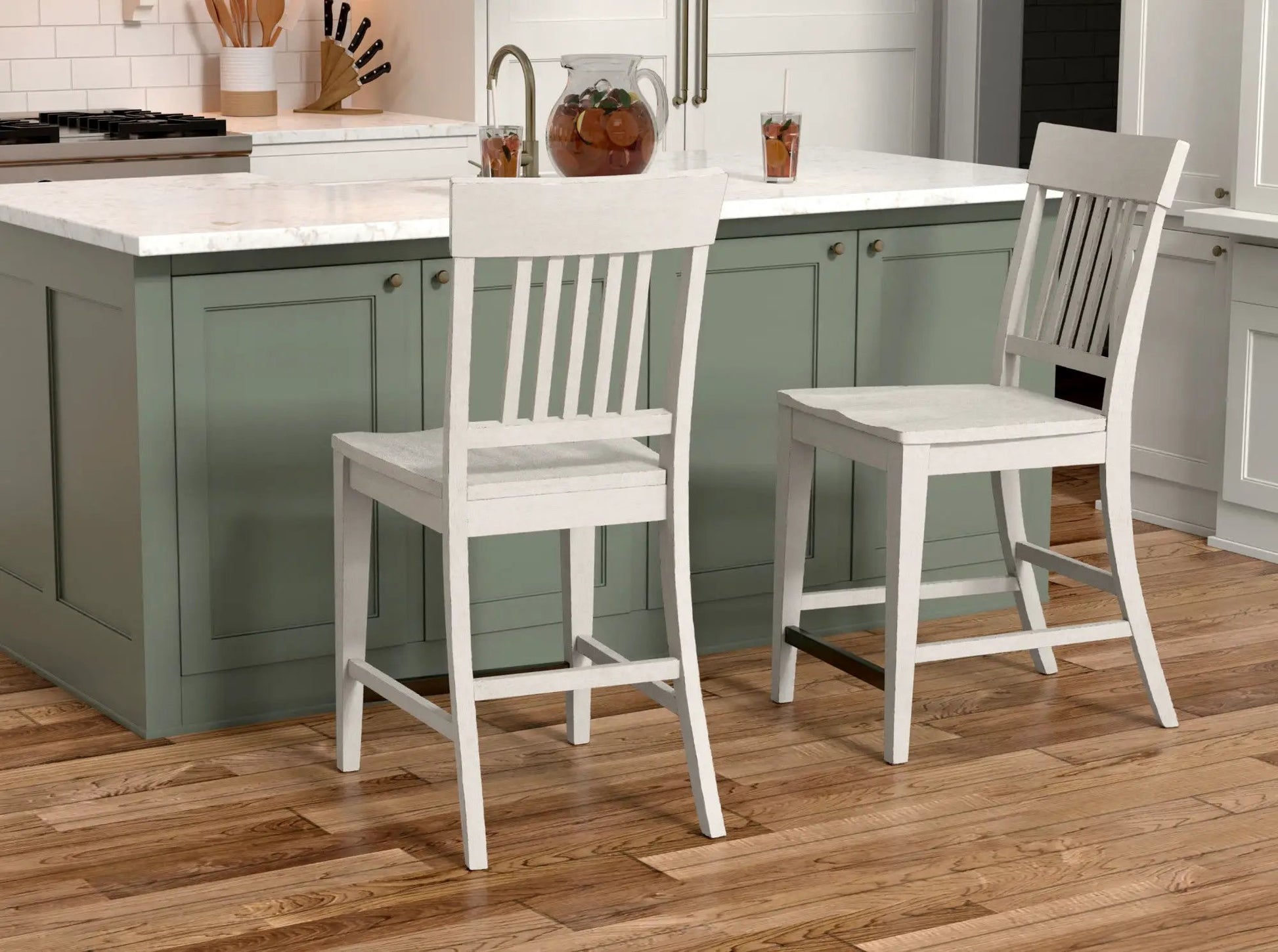 Slat Back Counter Stools set of 2 in white finish with slat back design for kitchen island on Tampa Home & Garden Store