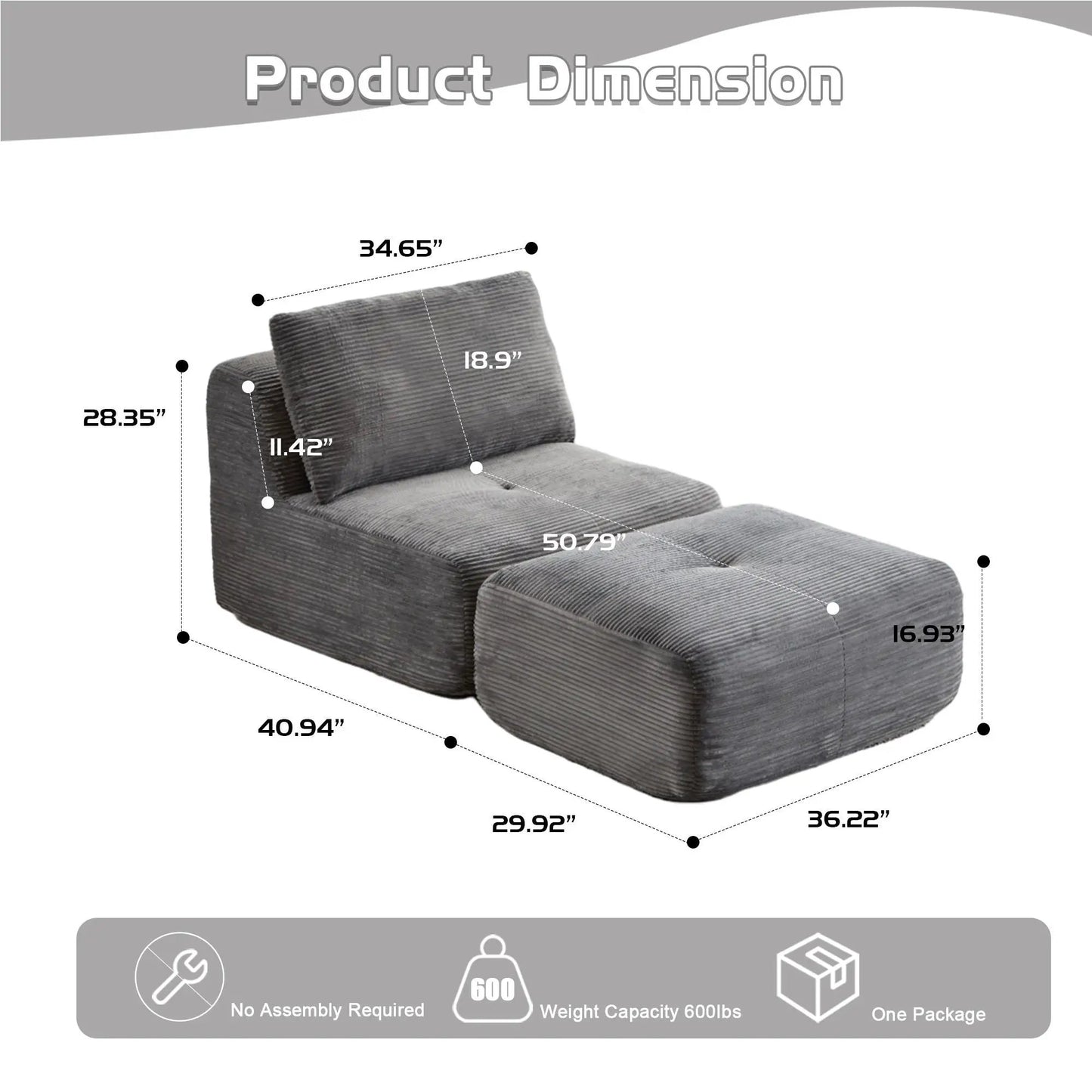 Single Chaise Longue With Movable Ottoman
