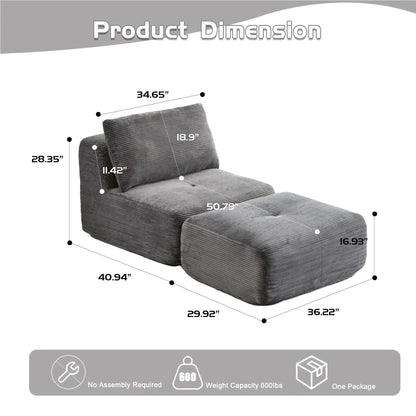 Single Chaise Longue With Movable Ottoman